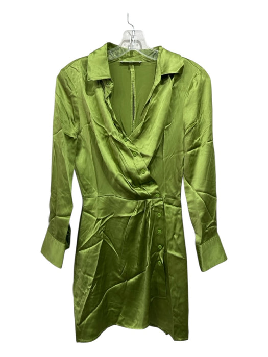 Reformation Size 0 Moss Green Silk Long Sleeve Buttons Asymetrical Mini Dress Moss Green / 0