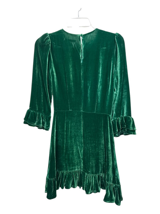 Reformation Size 0 Forest Green Rayon & Silk Velvet 3/4 Sleeve A Line Mini Dress Forest Green / 0