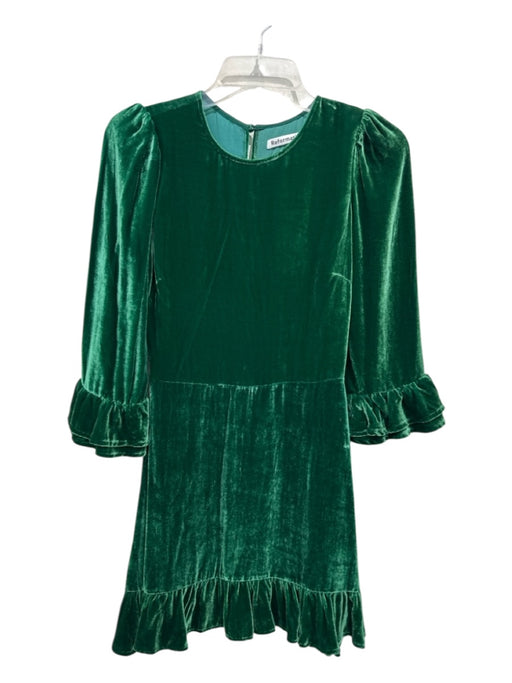 Reformation Size 0 Forest Green Rayon & Silk Velvet 3/4 Sleeve A Line Mini Dress Forest Green / 0