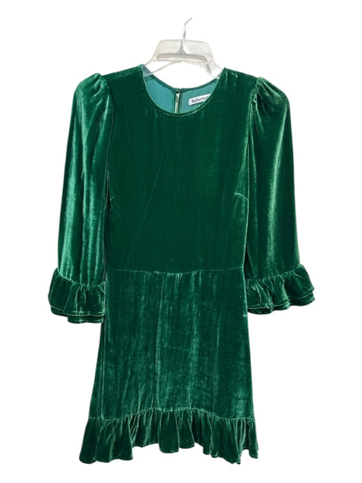 Reformation Size 0 Forest Green Rayon & Silk Velvet 3/4 Sleeve A Line Mini Dress Forest Green / 0