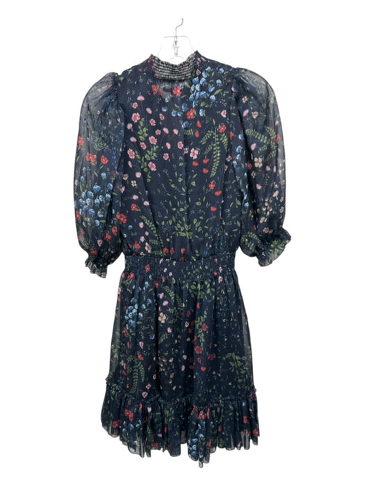 Joie Size XXS navy blue & multi Polyester Semi Sheer Floral Print Dress navy blue & multi / XXS
