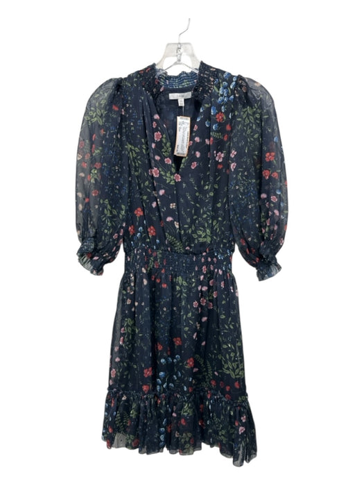 Joie Size XXS navy blue & multi Polyester Semi Sheer Floral Print Dress navy blue & multi / XXS