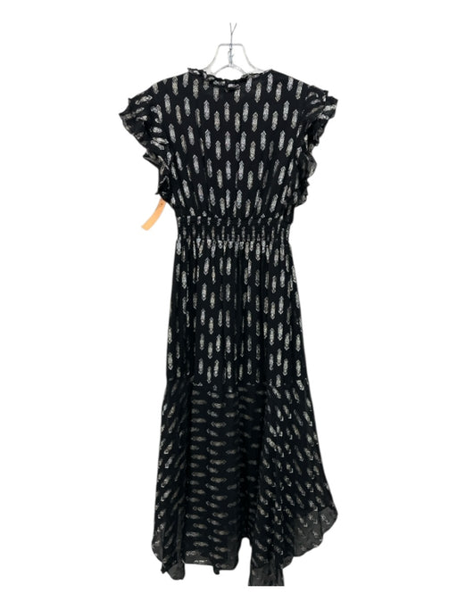 Shoshanna Size 2 Black & Gold Viscose & Metallic Sleeveless Abstract Midi Dress Black & Gold / 2