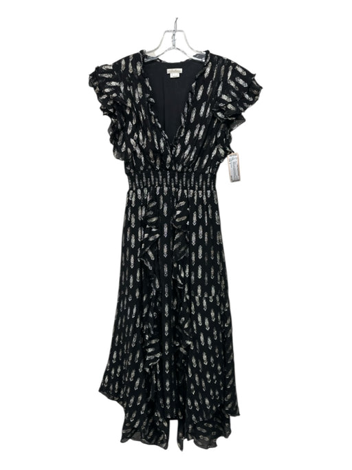 Shoshanna Size 2 Black & Gold Viscose & Metallic Sleeveless Abstract Midi Dress Black & Gold / 2