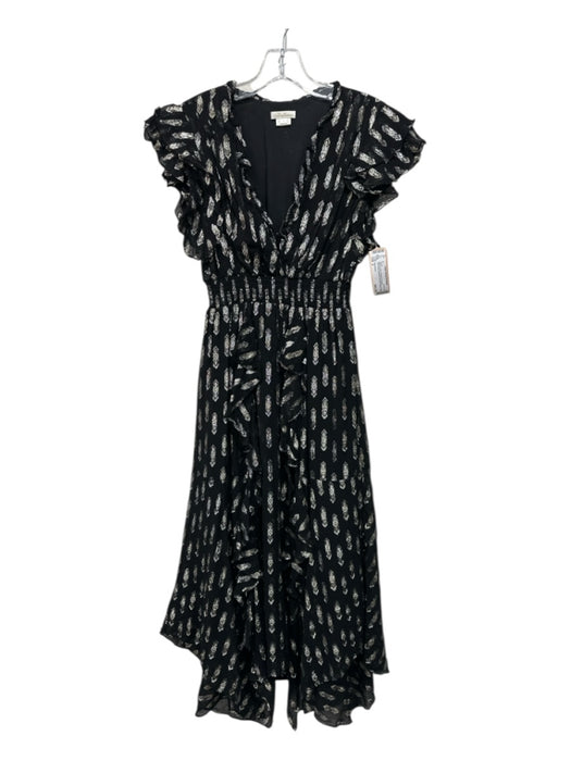 Shoshanna Size 2 Black & Gold Viscose & Metallic Sleeveless Abstract Midi Dress Black & Gold / 2