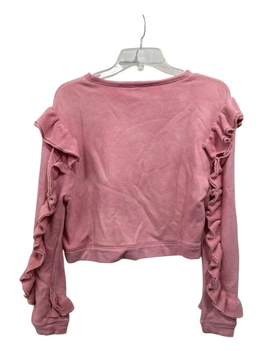 Love Shack Fancy Size S Pink Cotton Long Sleeve Ruffle Detail Crop Sweater Pink / S