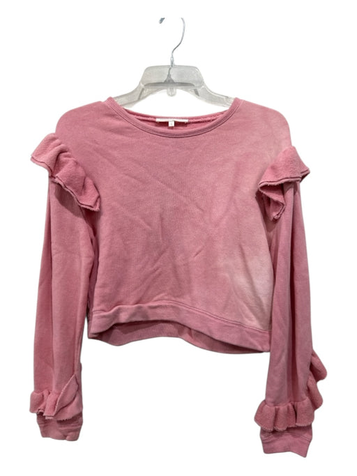 Love Shack Fancy Size S Pink Cotton Long Sleeve Ruffle Detail Crop Sweater Pink / S