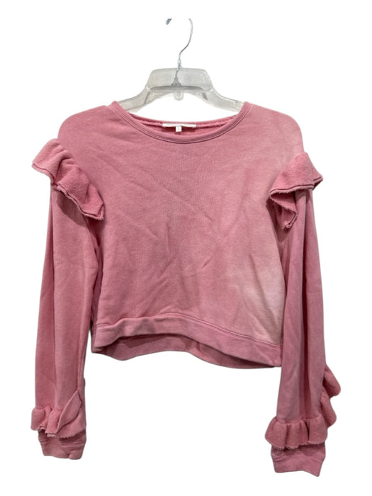 Love Shack Fancy Size S Pink Cotton Long Sleeve Ruffle Detail Crop Sweater Pink / S