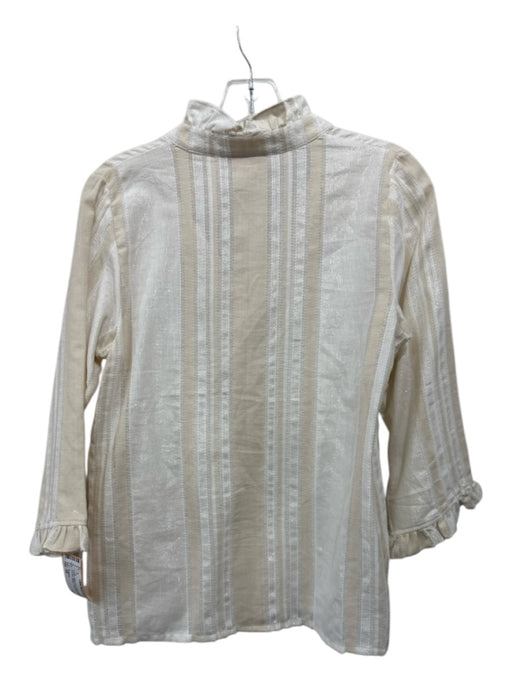 Rungolee Size XS Beige, White, Gold Cotton Blend Metallic Thread Stripes Top Beige, White, Gold / XS