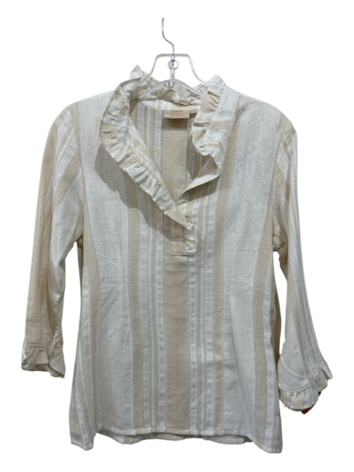 Rungolee Size XS Beige, White, Gold Cotton Blend Metallic Thread Stripes Top Beige, White, Gold / XS