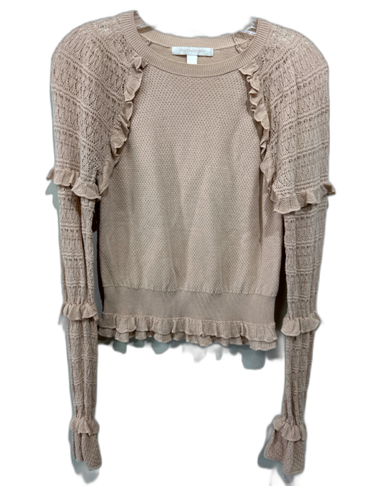 Jonathan Simkhai Size XS Beige Cotton & Viscose Ruffle Crew Neck Top Beige / XS