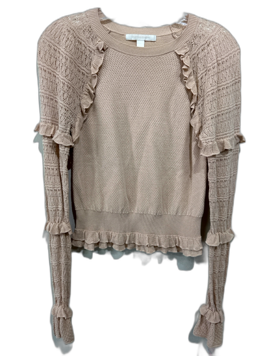 Jonathan Simkhai Size XS Beige Cotton & Viscose Ruffle Crew Neck Top Beige / XS