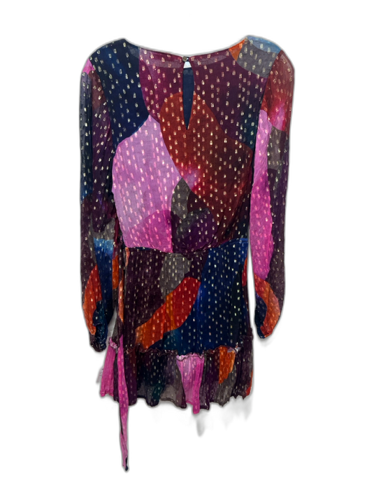 Oliphant Size XS Blue & Multi Viscose Clipped Dots Keyhole Back Tie Belt Dress Blue & Multi / XS