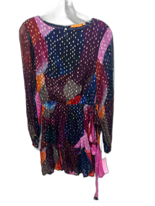 Oliphant Size XS Blue & Multi Viscose Clipped Dots Keyhole Back Tie Belt Dress Blue & Multi / XS