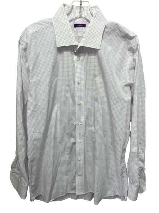 Ventura Size Est L White & Multi Cotton Grid Button up Men's Long Sleeve Shirt White & Multi / Est L