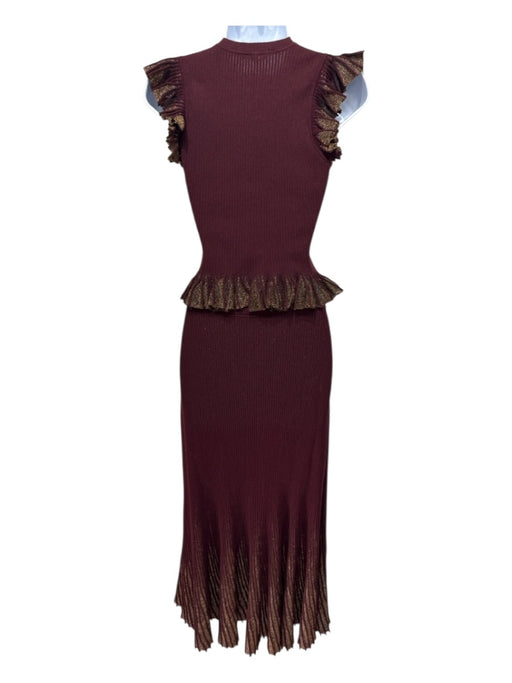 Ulla Johnson Size P Burgundy & Gold Viscose & Polyester Elastic Waist Skirt Set Burgundy & Gold / P