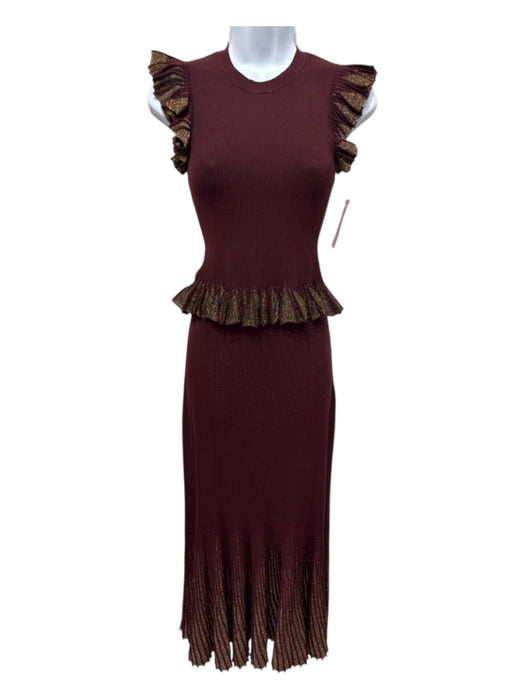 Ulla Johnson Size P Burgundy & Gold Viscose & Polyester Elastic Waist Skirt Set Burgundy & Gold / P