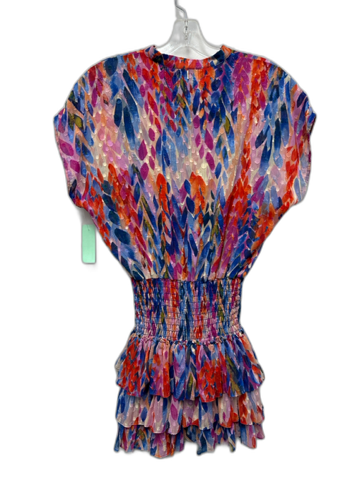 Misa Size XS Blue, Purple, Red Polyester Cap Sleeve Metallic Thread Mini Dress Blue, Purple, Red / XS