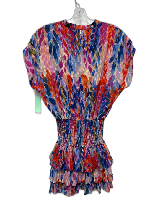 Misa Size XS Blue, Purple, Red Polyester Cap Sleeve Metallic Thread Mini Dress Blue, Purple, Red / XS