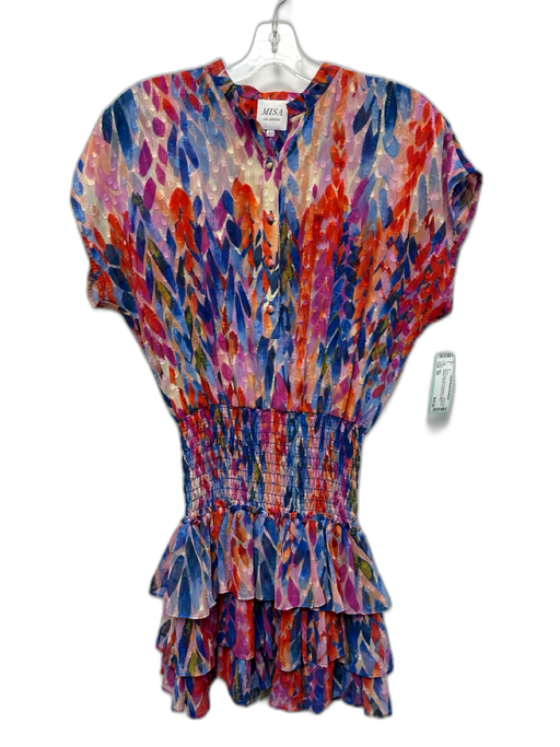 Misa Size XS Blue, Purple, Red Polyester Cap Sleeve Metallic Thread Mini Dress Blue, Purple, Red / XS