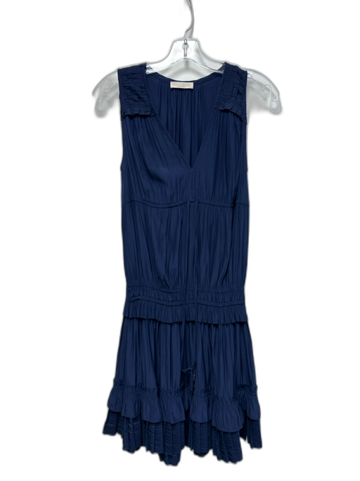 Ramy Brook Size XS Dark Blue Polyester Sleeveless Smocked Waist Ruffles Dress Dark Blue / XS