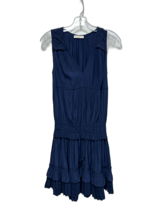 Ramy Brook Size XS Dark Blue Polyester Sleeveless Smocked Waist Ruffles Dress Dark Blue / XS