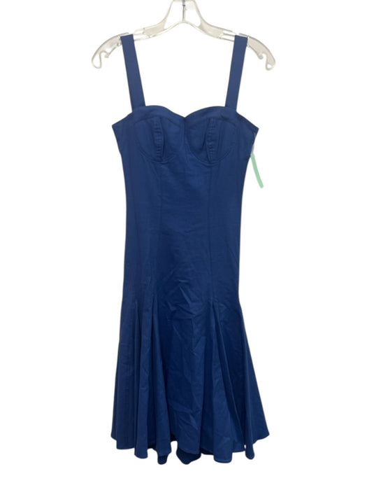 Misa Size XS Blue Linen & Rayon Sleeveless Bustier neckline Flare Hem Midi Dress Blue / XS