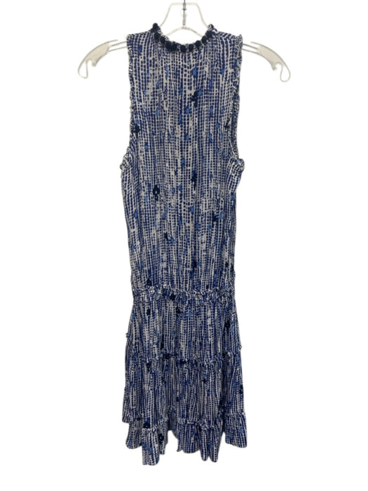 Poupette St. Barth Size XS Blue & White Viscose Sleeveless Floral Print Dress Blue & White / XS