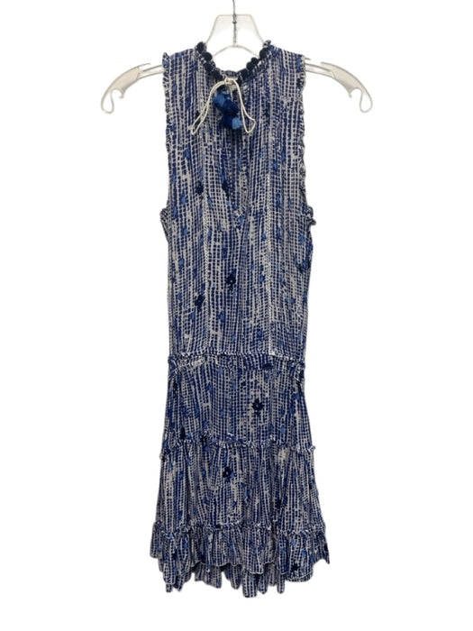 Poupette St. Barth Size XS Blue & White Viscose Sleeveless Floral Print Dress Blue & White / XS