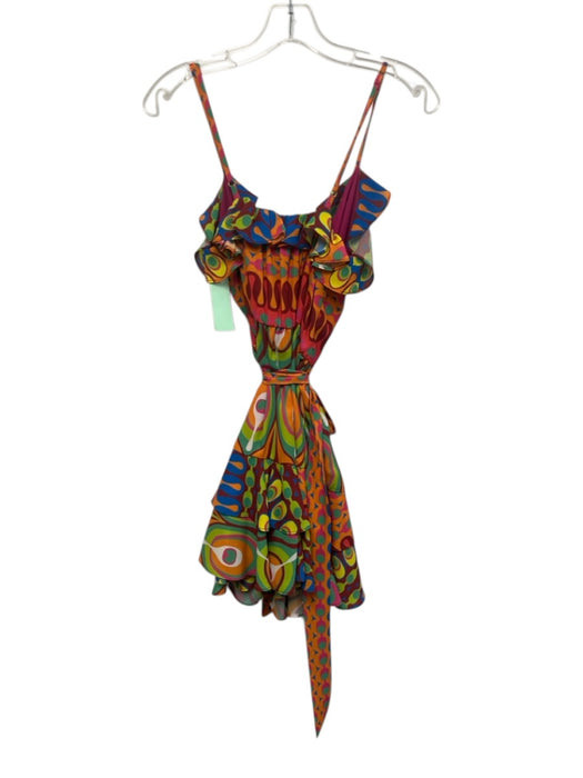 Alexis Size XS Orange, Green, Pink Polyester Spaghetti Strap Buttons Mini Dress Orange, Green, Pink / XS