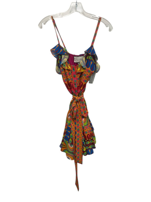 Alexis Size XS Orange, Green, Pink Polyester Spaghetti Strap Buttons Mini Dress Orange, Green, Pink / XS