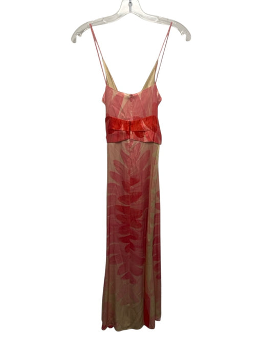 Alexis Size XS Pink, Red, Cream Viscose & Rayon Satin Sleeveless Midi Dress Pink, Red, Cream / XS