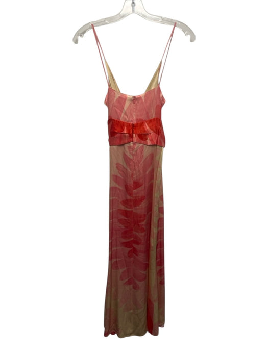 Alexis Size XS Pink, Red, Cream Viscose & Rayon Satin Sleeveless Midi Dress Pink, Red, Cream / XS