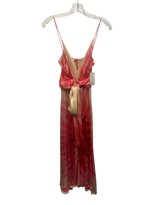 Alexis Size XS Pink, Red, Cream Viscose & Rayon Satin Sleeveless Midi Dress Pink, Red, Cream / XS