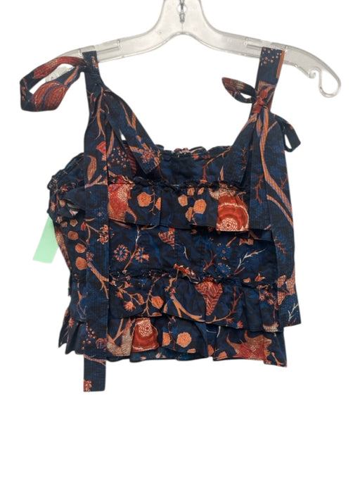 Ulla Johnson Size 0 Blue, Orange, Multi Cotton Sleeveless Abstract Print Top Blue, Orange, Multi / 0