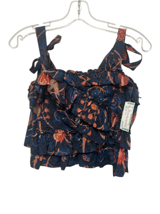 Ulla Johnson Size 0 Blue, Orange, Multi Cotton Sleeveless Abstract Print Top Blue, Orange, Multi / 0