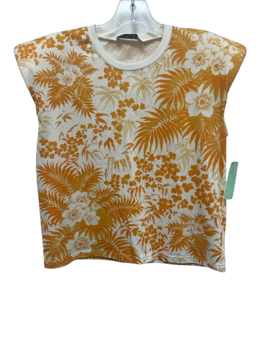 AMUR Size XS Yellow, Orange, White Cotton Shoulder Pads Floral Print Top Yellow, Orange, White / XS