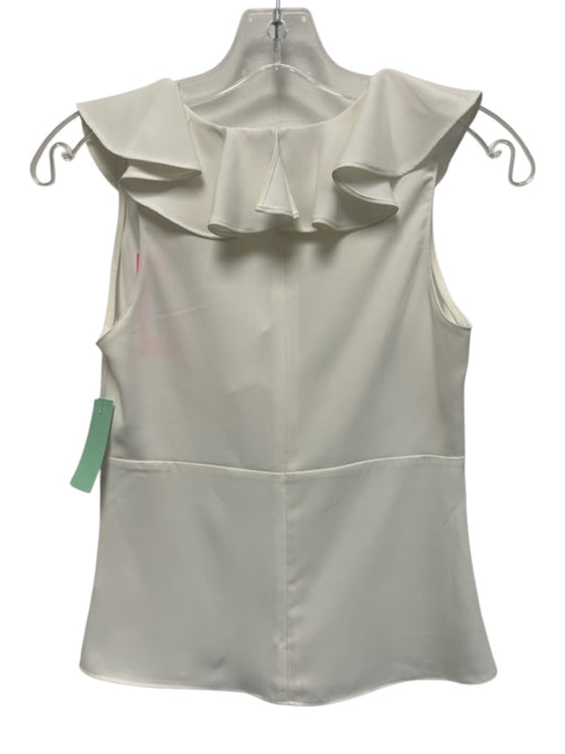 Amanda Uprichard Size XS White Polyester Sleeveless Ruffle V Neck Top White / XS
