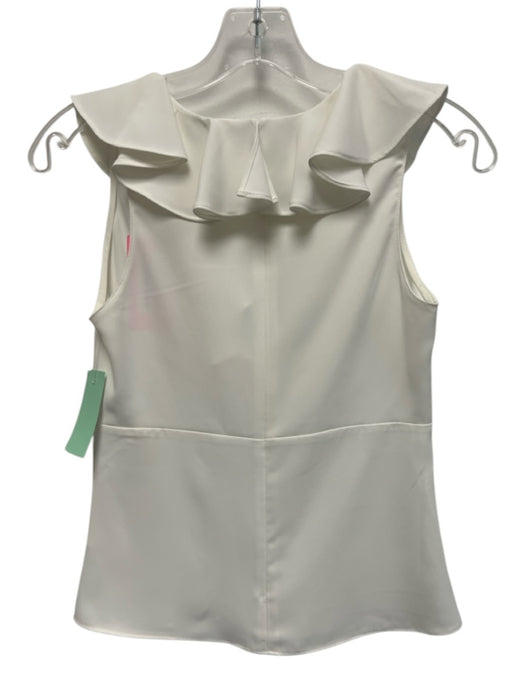 Amanda Uprichard Size XS White Polyester Sleeveless Ruffle V Neck Top White / XS