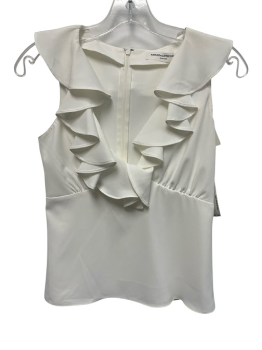 Amanda Uprichard Size XS White Polyester Sleeveless Ruffle V Neck Top White / XS