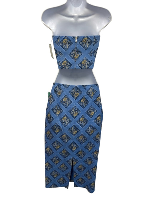 Veronica Beard Size 0/2 Blue & Yellow Linen & Viscose Strapless Crop Skirt Set Blue & Yellow / 0/2