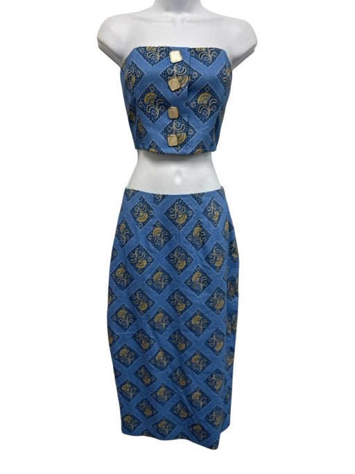 Veronica Beard Size 0/2 Blue & Yellow Linen & Viscose Strapless Crop Skirt Set Blue & Yellow / 0/2