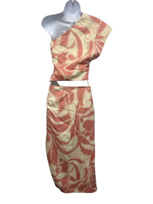 Sir. Size 0 Pink & Cream Linen Pleated Abstract Print Leg Slit Maxi Skirt Pink & Cream / 0