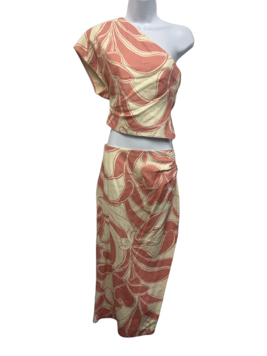 Sir. Size 0 Pink & Cream Linen Pleated Abstract Print Leg Slit Maxi Skirt Pink & Cream / 0