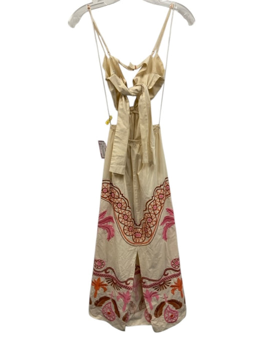 Johanna Ortiz Size 3 Beige, Pink, Brown Cotton Embroidered Sleeveless Dress Beige, Pink, Brown / 3