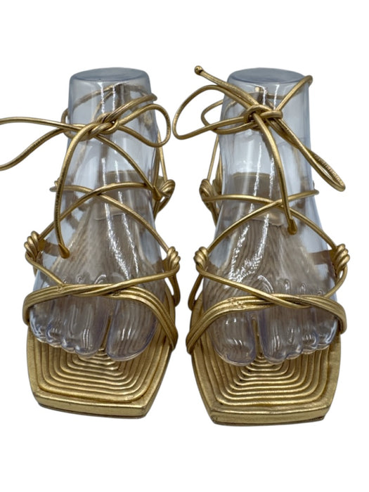 Cult Gaia Shoe Size 36 Gold & Brown Leather Wrap Around Textured Sandals Gold & Brown / 36