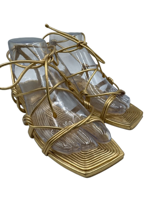 Cult Gaia Shoe Size 36 Gold & Brown Leather Wrap Around Textured Sandals Gold & Brown / 36