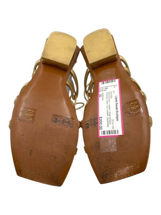 Cult Gaia Shoe Size 36 Gold & Brown Leather Wrap Around Textured Sandals Gold & Brown / 36