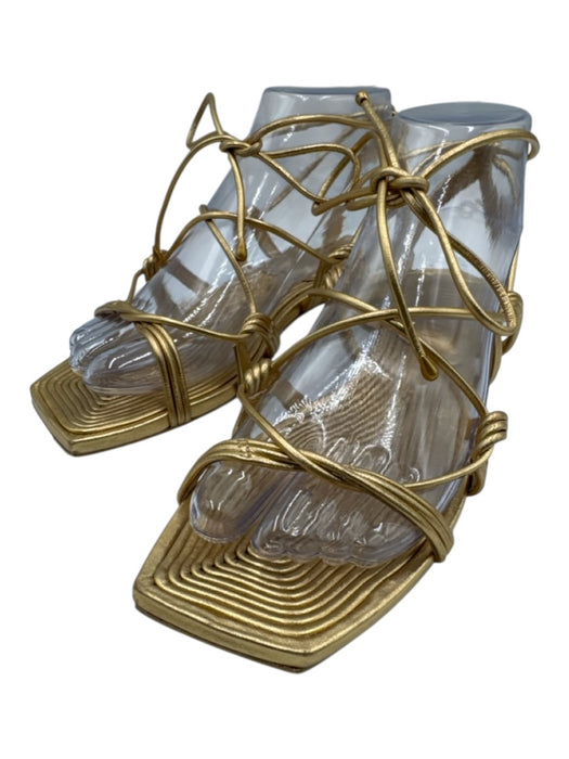Cult Gaia Shoe Size 36 Gold & Brown Leather Wrap Around Textured Sandals Gold & Brown / 36