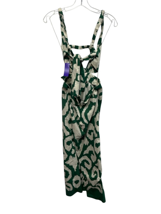 Johanna Ortiz Size 0 Green & Cream Cotton Sleeveless Abstract Cut Outs Dress Green & Cream / 0
